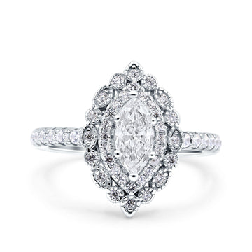 Vintage Style Solitaire Accent Marquise Wedding Ring Simulated Cubic Zirconia 925 Sterling Silver